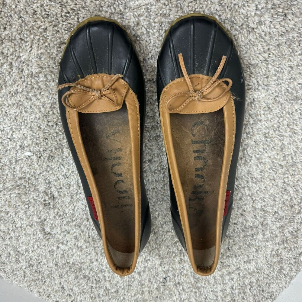 Women's Chooka Sz 6 Duck Skimmer Shoes Black Caramel Rain Loafers Rubber Flats - Picture 6 of 9